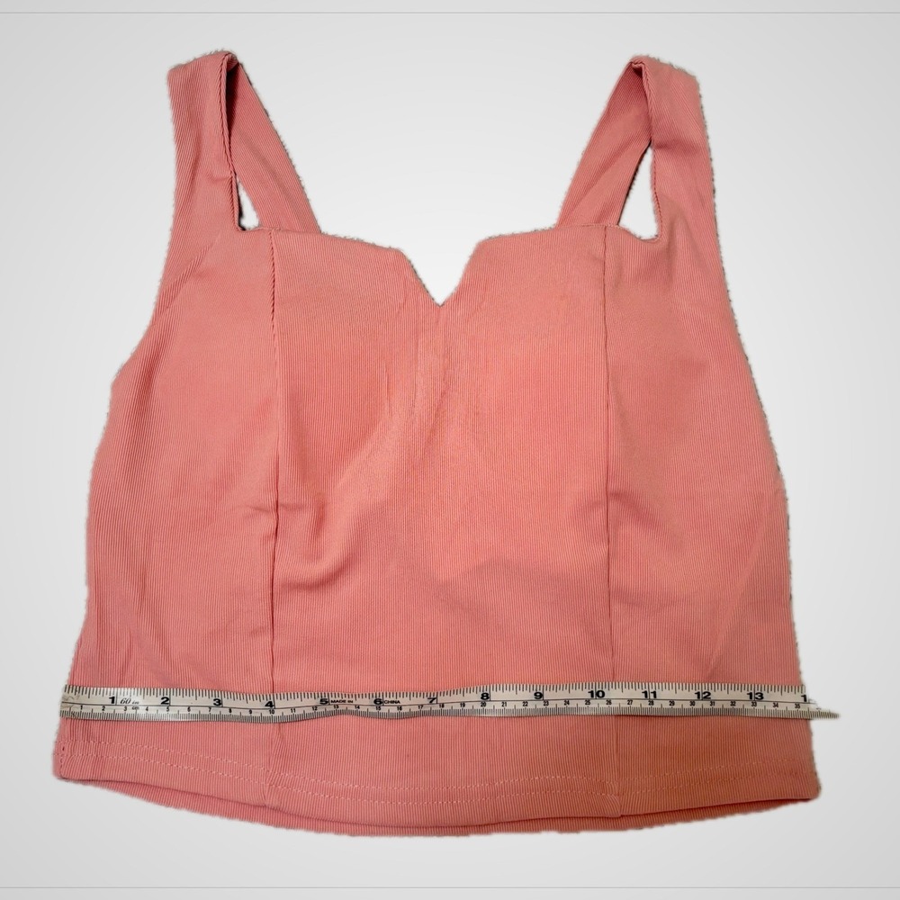 YeeLy Pink Ribbed Crop Top Notched Neckline Sleeveless BL-M337 Size S/M - Picture 5 of 5